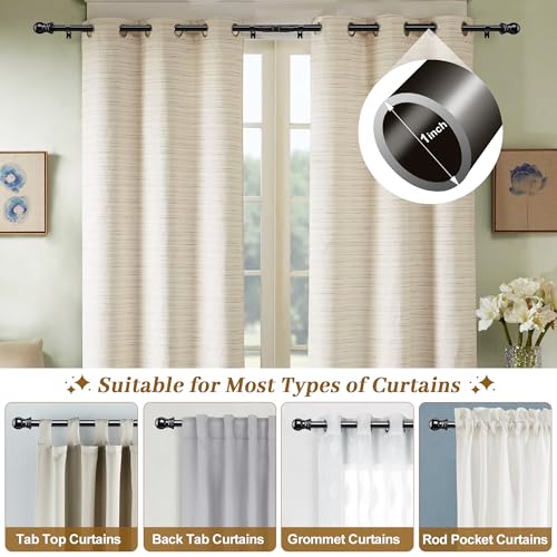 Corner Curtain Rod for Windows 30 to 136 Inches, L-shaped Curved Heavy Duty Corner Window Curtain Rods, Adjustable Renter Friendly 1 Inch Black Drapery Rods for Bedroom Living Room