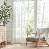 Lazzzy Sheer Curtains Embroidered Floral Leaf Voile Drapes for Bedroom Living Room Back Tabs Window Treatments 2 Panels 84 Inches Green on White