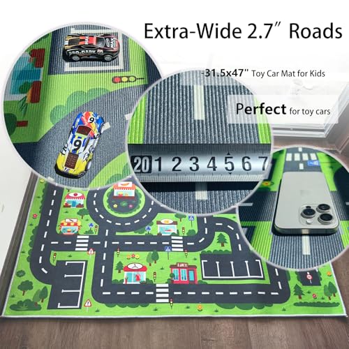 Road Rug for Kids, 2'7" x 3'11", Toy Car Play Rug Mat Carpet with Construction Town Style in Playroom Children Bedroom, Educational City Rugs for Boys Aged 3-12 Years Old
