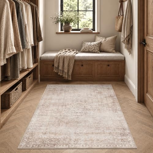 HelloTree 4x6 Vintage Washable Non-Slip Low Pile Area Rug
