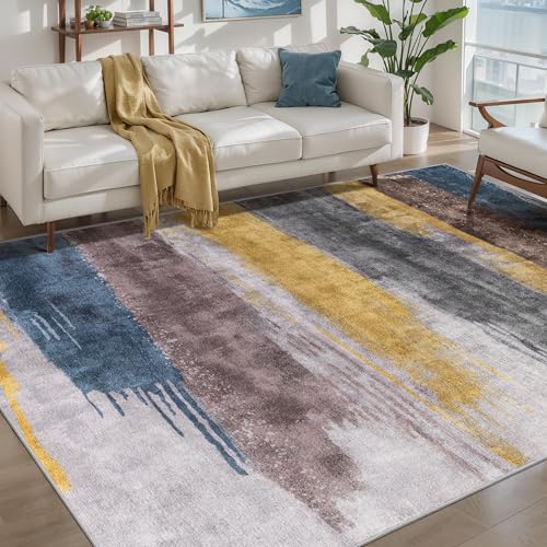 4x6 Area Rugs for Living Room, Modern Abstract Washable Rug Yellow