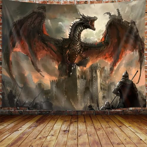 VEIGIKE Cool Medieval Dragon Tapestry, Fantasy Animal Red Dragon Tapestry Wall Hanging for Men Boys Bedroom, Gothic Tapestries Poster Blanket College Dorm Home Decor 60X40 Inches