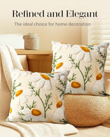 Embroidered Throw Pillow Covers 18x18 Inch - Set of 2 Summer Decorative Pillow Covers with Zipper Aesthetic Cute Design Throw Pillowcases for Couch Sofa Bed, Daisy