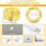 Macarrie 3 Pcs Fairy Lights USB Powered 16 ft 50 LED String Lights for Indoor Outdoor Bedroom DIY Party Wedding Home Festival Tree Garden Xmas Decoration (Warm White)