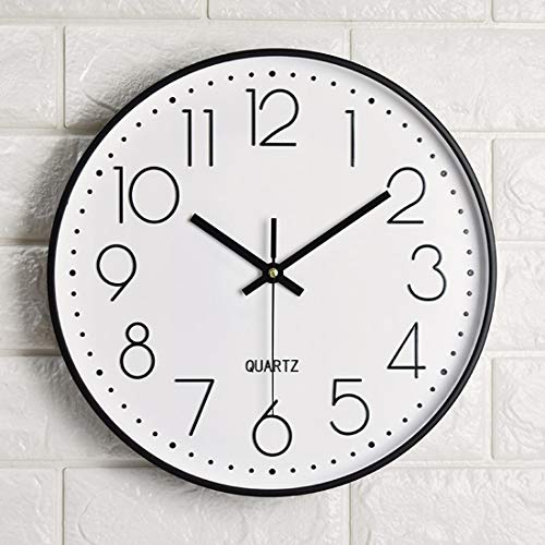 Tosnail 12 Inch Large Non Ticking Wall Clock, Round Silent Battery Operated Wall Clock for Living Room, Bathroom, Bedroom, Kitchen, Office Wall Decor - Modern Black Frame