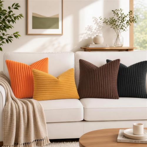 Simmore Fall Soft Black Flannel Throw Pillow Covers 16X16 Set of 2