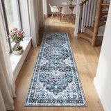 GarveeHome Washable Rug Runner 2x8 Vintage Runners for Hallways Blue