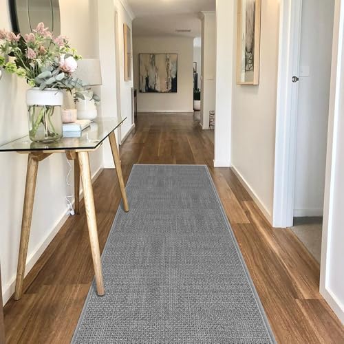 6ft Kitchen Runner Rugs Non Skid Washable, Rubber Backed Absorbent Jute Kitchen Rug Carpet Sink Mat Non Slip, Grey