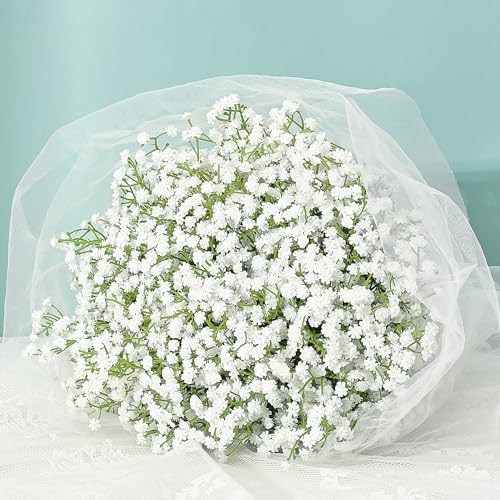 MARTINE MALL Babys Breath Artificial Flowers, 10 PCS White Baby Breath Flowers Artificial Bulk, Fake Babys Breath Gypsophila Real Touch Faux Babys Breath for Wedding Floral Arrangement Home Decor