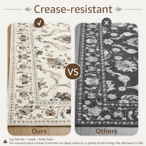 jinchan 3x10 Traditional Floral Rug, Washable Rug Runner, Beige Slate
