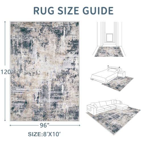 Area Rugs 8x10 Living Room: Washable Rug Modern Abstract Large Rugs Soft Non Slip Neutral Rug Stain Resistant Indoor Carpet for Bedroom Kitchen Dining Room Home Office Rugs(Black Brown,8'x10')