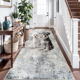 3x10 Runner Rug Hallway Washable: Abstract Rugs for Entryway Blue Grey