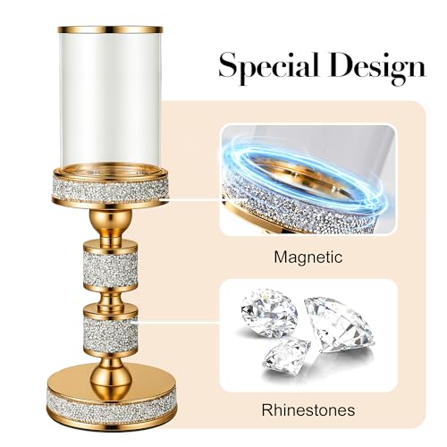Hurricane Candle Holder, 15.9" Tall Metal Candle Stand, Glass Pillar Holder