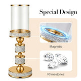 Hurricane Candle Holder, 15.9" Tall Metal Candle Stand, Glass Pillar Holder
