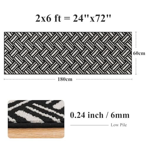 Washable Hallway Runner Rug 2x6',Non-Slip Kitchen Runner, Black