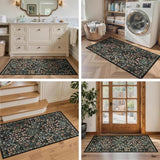 2x4 Washable Runner Rug Black Boho Floral for Hallway Kitchen Bedroom