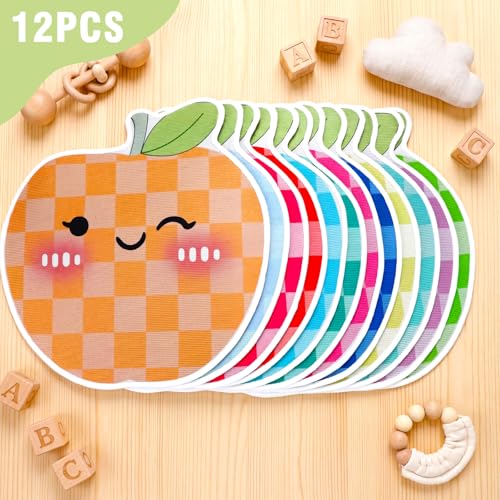Breling 12 Pcs Apple Carpet Circle for Classroom Sitting 17 Inch Pastel Macaron Checkered Floor Cushions Rug Non Slip Floor Mat Back to School Group Activity Teacher Educational Learning Playing Area