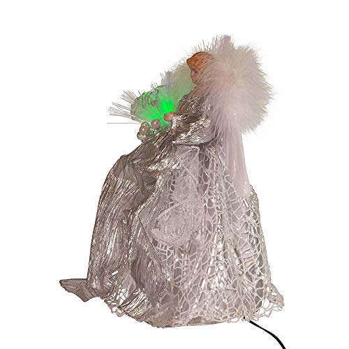 Kurt Adler 12-Inch CUL Fiber Optic LED Silver Angel Treetop, Multicolor