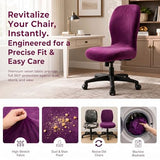Deisy Dee Velvet Stretch Armless Office Chair Covers - Colorful Stretch Slipcover for Desk Chairs (Purple)
