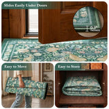 Vintage Floral Area Rug 5x7, Botanical Bird Washable Living Room Rug, Non Slip Stain Resistant Low Pile Soft Carpet for Bedroom Dining Room Under Table Home Office, Dark Green