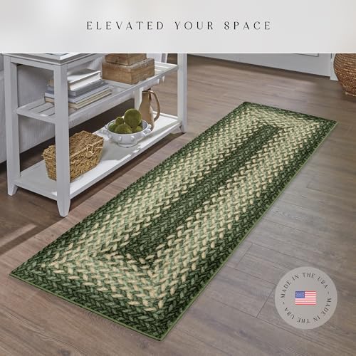 Maples Rugs Marion Braided-Style Print Runner Rug, 2' x 8', Green