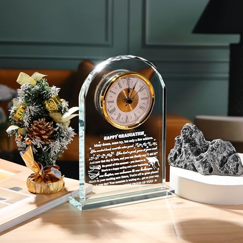 Qianwei Graduation Gift for Her Him - Crystal Clock Class of 2026 Gifts Present Women Men College Middle High School Congrats Grad Graduate Present Keepsake for Masters Degree Phd Senior Student