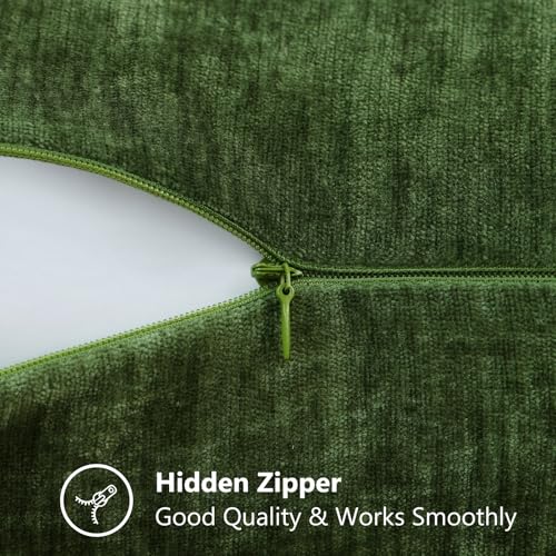 decorUhome Chenille Moss Green Throw Pillow Covers 18x18 Inch Set of 2, Decorative Soft Couch Pillow Covers Solid Dyed Accent Farmhouse Neutral Square Pillow Cases for Sofa