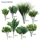 Green Moon 18PCS Artificial Plants Outdoor, Faux Greenery Stems for Outside | UV Resistant Faux Outdoor plants, Fake Shrubs Plants for Patio Garden, Front Porch, Window Box, Spring Summer Home Decor