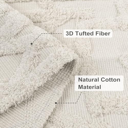 Uphome Boho Area Rug 3' x 5', Cream Washable Cotton Woven Entryway Rug with Tassels, Moroccan Tufted Bedroom Rug, Farmhouse Tribal Floor Carpet for Entry Office Porch Living Room Kitchen