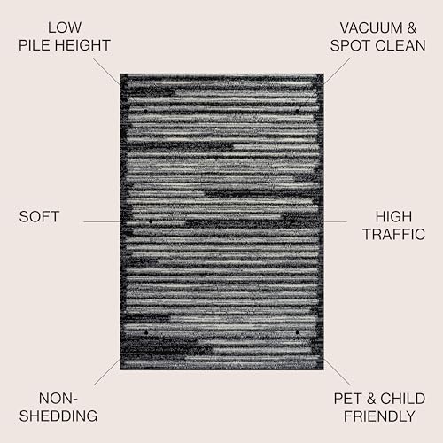 JONATHAN Y Khalil Modern Berber Stripe Black/Cream Indoor Area Rug, 3x5, Contemporary, Bohemian, Easy-Cleaning for Living Room, Bedroom, Kitchen, Pet Friendly, Non-Shedding (MOH207F-3)