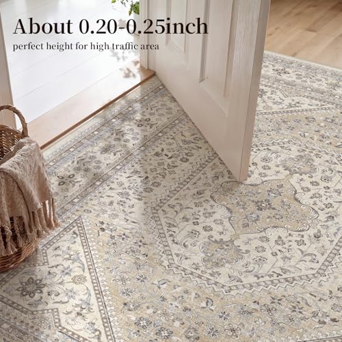10x12 Washable Area Rug for Living Room - Non-Slip Vintage Rugs Beige Gray