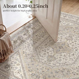 12x15 Washable Area Rug for Living Room - Non-Slip Vintage Rugs Beige Gray