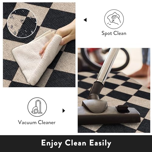 Lahome Checkered Easy Jute 3x5 Entryway Front Porch Rug, Black Diamond Indoor Outdoor Patio Layering Rug, Washable Farmhouse Neutral Non Slip Non Shedding Door Carpet for Backyard Blacony