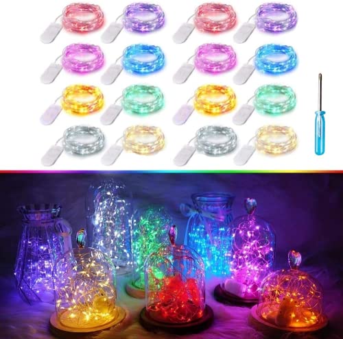 SunKite 8 Colors LED Fairy String Lights Battery Operated 16 Pack 20 LED 6.6 Ft Silver Copper Wire Firefly Starry Moon Lights Waterproof for DIY Bottle Jars Wedding Gifts Christmas Party Decor