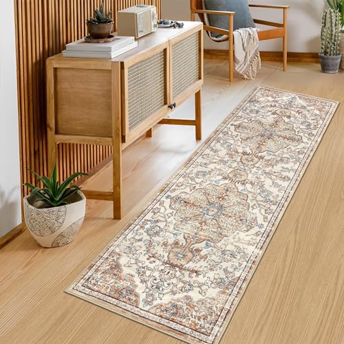 Pauwer Hallway Runner Rug 2x6, Washable Boho Kitchen Runner, Brown/Blue
