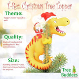Tree Buddees Santa Riding a T-Rex Funny Christmas Tree Topper - Large 10"