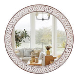 24" Round Mirror Farmhouse Wooden Frame Circle Mirrors, Rustic Decorative Distressed Wall Mounted Mirror for Bathroom, Bedroom, Living Room, Entryway, Fireplace, Hall
