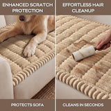 decorUhome Non-Slip Fuzzy Couch Cover for Dogs, Soft Thick Washable Pet-Friendly Protector, Sofa Slipcover for 2 Cushion Sofa/Loveseat, Khaki, 27.6" x 59"