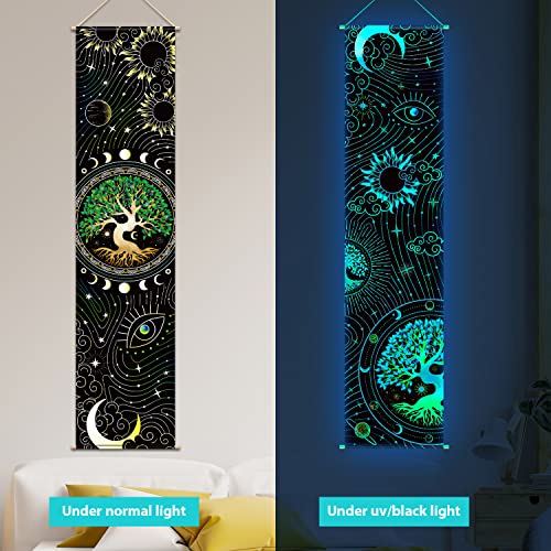 Tiamon 2 Pieces Black Light Art Wall Decor Trippy Blacklight Tapestry UV Reactive Tapestry Poster Banner Aesthetic Room Hanging Backdrop for Hippie Bedroom Home Decoration(Tree of Life)
