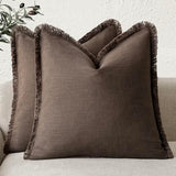 Foindtower Decorative Linen Fringe Throw Pillow Covers 22×22 Reddish Brown