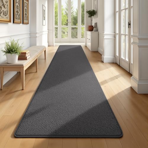 Runner Rug for Hallway, 2x10 Dark Grey Washable Non Slip Runner Rug