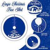 48 Inch Christmas Tree Skirt Nativity Scene Holy Family Xmas Tree Mat Jesus is the Reason for the Season Tree Skirt Pad Double Layer Round Tree Skirt for Christmas Jesus Party (Blue)