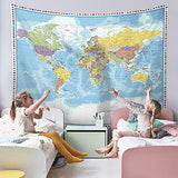 Large World Map Tapestry Wall Hanging For Kids Educational With Country Flags for Classroom Decor Kids Room Home Traveling Geography Students 60x80 In