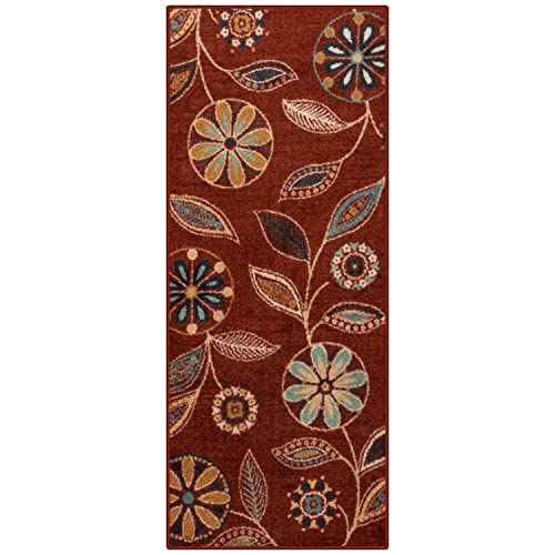 Maples Rugs Reggie Bohemian Floral Print Runner Rug, 2'6 x 6', Merlot