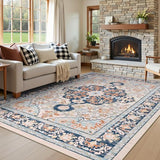 Boho Vintage Area Rug 6x9 Machine Washable Carpet, Orange Blue