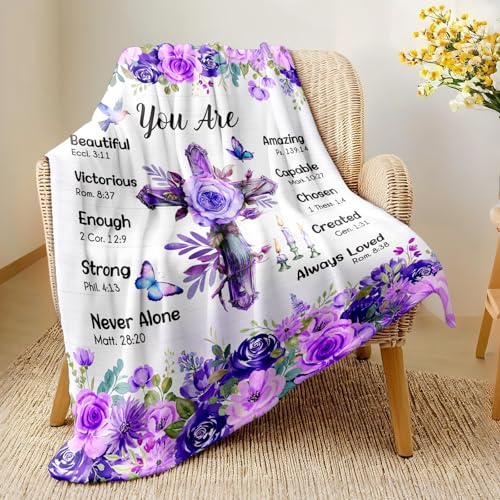 Christian/Religious/Inspirational/Spiritual Birthday Gifts for Women, Baptism Gifts for Girl, Religious Gifts for Mom Sister Friend, Purple Blanket, Christian Throw Blanket 50" x 60"