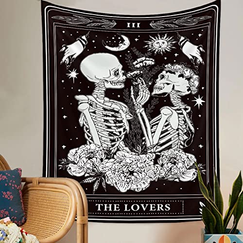 Naykow Skull Tapestries Black and White Skeleton Gothic Grunge Dark Witchy Wall Hanging Decor Tapestry for Bedroom Aesthetic Alt Room (30x40 inches vertical)