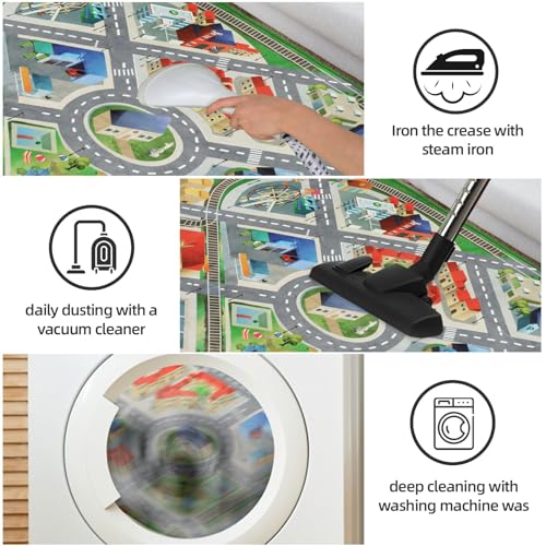 Large Kids Carpet Play Mat Rug for Playroom, 60'' x 84'’ Car Rugs Mat for Kids Toy Cars, City Life with Road Traffic Playmat Rugs Great for Kids Bedroom Play Room Boy Room Decor, Grey