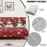 Christmas Futon Cover Armless Snowman Stretch Sofa Slipcover Washable Elastic Armless Couch Furniture Protector for Bedroom Living Room Home Decor