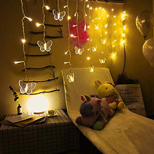Butterfly Curtain Lights, 4.9ft 48 LED USB Window Fairy Lights 10 Butterflies 8 Modes Firefly Twinkle Timer String Lights with Remote for Room Bedroom Wall Ceiling Party Wedding Christmas